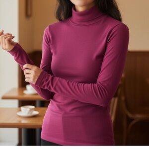 J. Crew Burgundy Classic Woman Turtleneck Sweater 100% cotton.